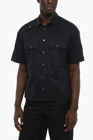 Camicia in Popeline di Cotone a Manica Corta con Taschini