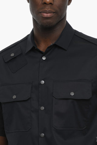 Camicia in Popeline di Cotone a Manica Corta con Taschini