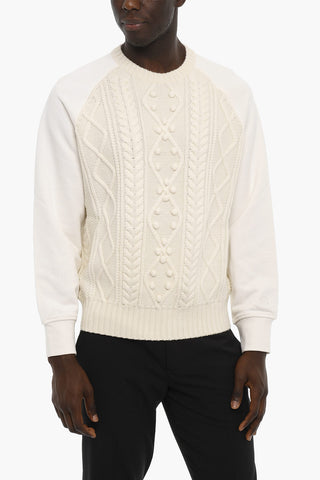 Wool and Cotton HYBRID Cable-Knit Sweater with Raglan Sleeve