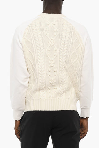 Wool and Cotton HYBRID Cable-Knit Sweater with Raglan Sleeve