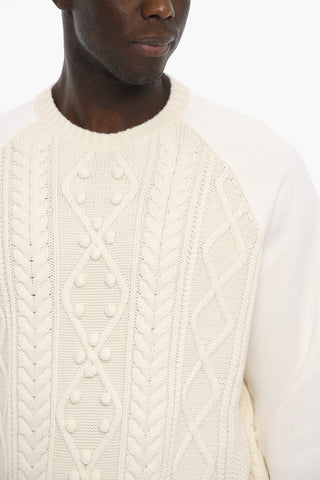 Wool and Cotton HYBRID Cable-Knit Sweater with Raglan Sleeve