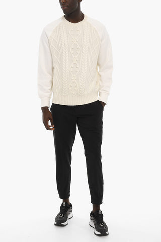 Wool and Cotton HYBRID Cable-Knit Sweater with Raglan Sleeve