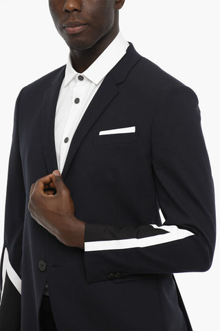 Fitted Slim Fit 2-Button Blazer with Contrasting Details