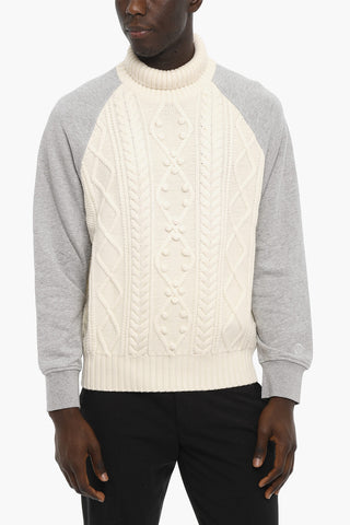 Cable Knit Double Fabric HYBRID Turtleneck Sweater