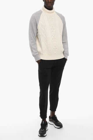 Cable Knit Double Fabric HYBRID Turtleneck Sweater