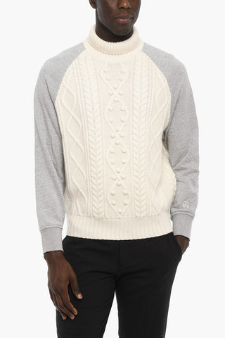 Cable Knit Double Fabric HYBRID Turtleneck Sweater