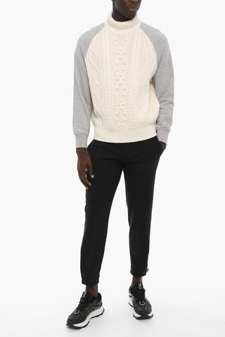 Cable Knit Double Fabric HYBRID Turtleneck Sweater