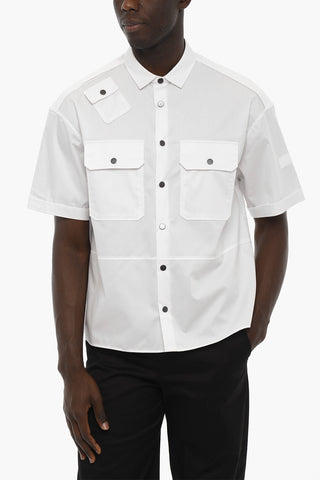 Camicia in Popeline di Cotone a Manica Corta con Taschini