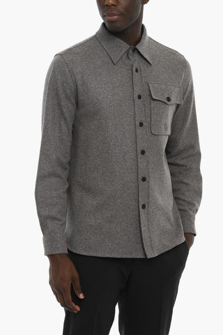 Camicia Loose Fit in Misto Lana con Taschino