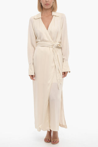 Long Sleeve Solid Color WANDER Wrap Dress with Belt