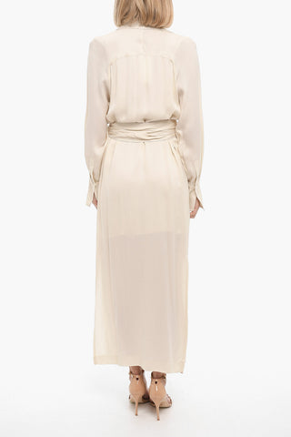 Long Sleeve Solid Color WANDER Wrap Dress with Belt