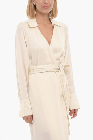 Long Sleeve Solid Color WANDER Wrap Dress with Belt