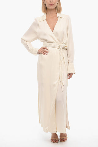 Long Sleeve Solid Color WANDER Wrap Dress with Belt