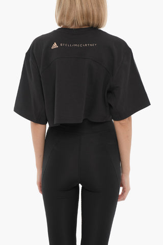 STELLA MCCARTNEY Crew-neck Cropped T-Shirt with Printed Logo