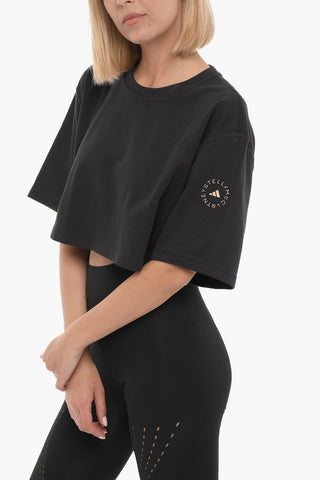 STELLA MCCARTNEY Crew-neck Cropped T-Shirt with Printed Logo