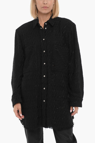 Cotton Blend LINSI Shirt with Frayed Hem