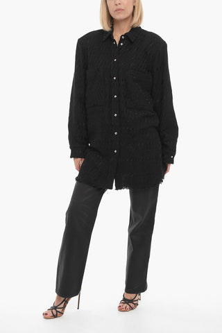 Cotton Blend LINSI Shirt with Frayed Hem