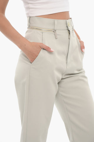 High Waist Cropped Pants with Decorative Zip