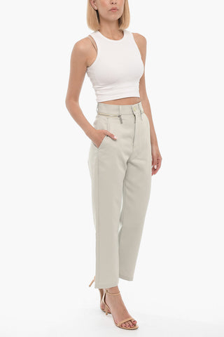 High Waist Cropped Pants with Decorative Zip