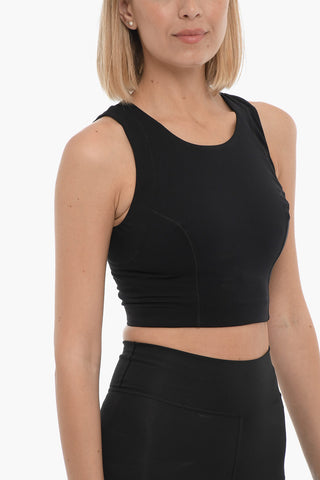 Top Crop in Tessuto Stretch a Tinta Unita