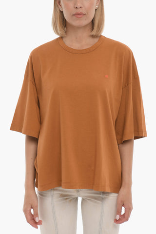 Solid Color Crew-neck T-Shirt with Embroidery