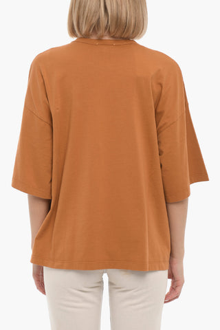 Solid Color Crew-neck T-Shirt with Embroidery
