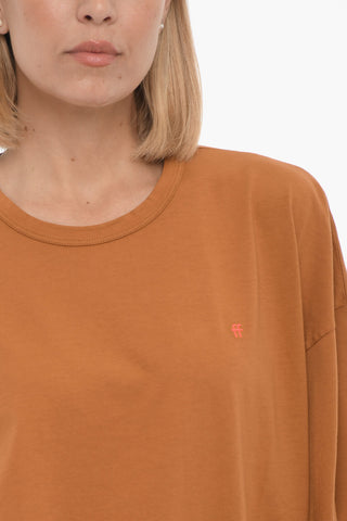 Solid Color Crew-neck T-Shirt with Embroidery