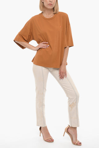 Solid Color Crew-neck T-Shirt with Embroidery