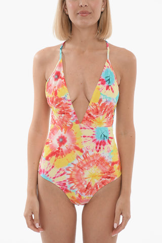 Tie-Dye Effect V-Neck One Piece Swimsuit