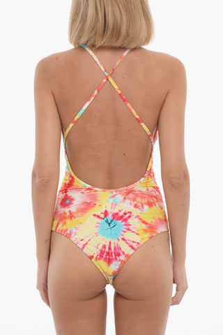Tie-Dye Effect V-Neck One Piece Swimsuit