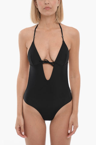 Open back One-Piece Swimsuit with Skull Charm