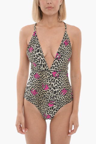 Animal Patterned V-Neck One Piece Swimsuit