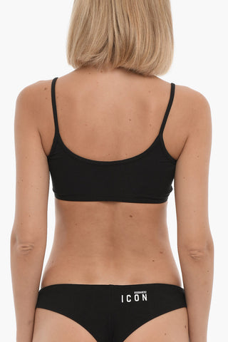 ICON Stretch Cotton Sports Bra with Contrast Logo Print