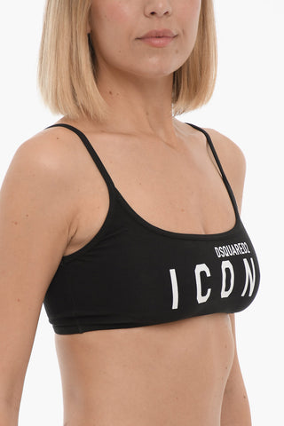 ICON Stretch Cotton Sports Bra with Contrast Logo Print