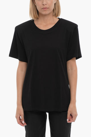 Solid Color GALYLA Crew-neck T-Shirt with Padded Shoulder