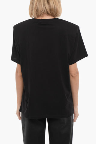 Solid Color GALYLA Crew-neck T-Shirt with Padded Shoulder