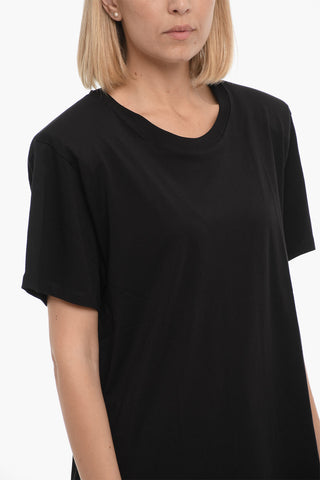 Solid Color GALYLA Crew-neck T-Shirt with Padded Shoulder