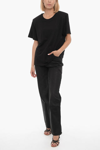 Solid Color GALYLA Crew-neck T-Shirt with Padded Shoulder