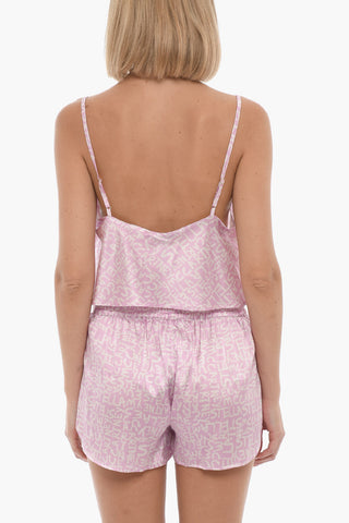 Silk Crop Top with All-Over Logo Print