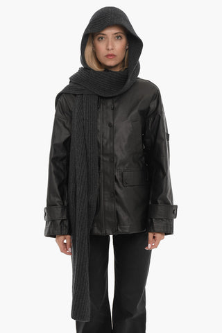 Solid Color Ribbed Scarf with Hood