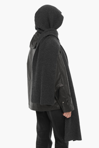 Solid Color Ribbed Scarf with Hood