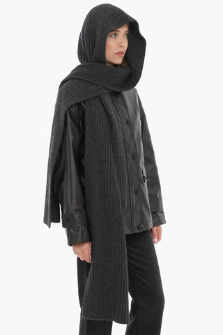 Solid Color Ribbed Scarf with Hood