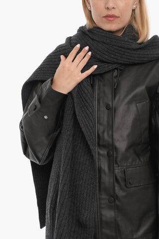 Solid Color Ribbed Scarf with Hood