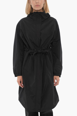 Technical Fabric Maxi Coat with Hood And Belt