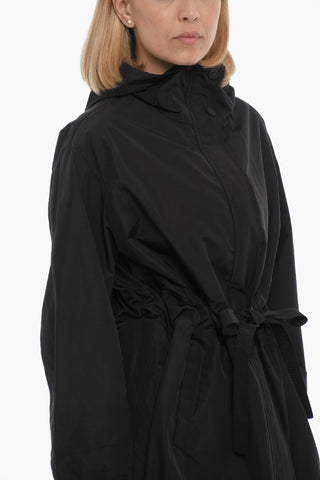 Technical Fabric Maxi Coat with Hood And Belt