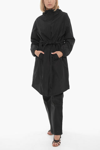 Technical Fabric Maxi Coat with Hood And Belt