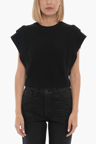 Maglia Girocollo a Costine Senza Manica