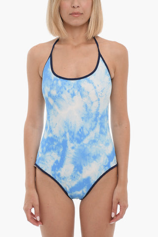 Tie-Dye Effect One Piece Halter Swimsuit