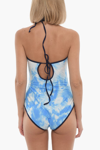Tie-Dye Effect One Piece Halter Swimsuit