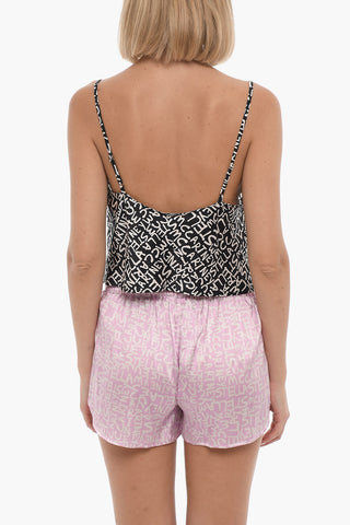 Silk Crop Top with All-Over Logo Print